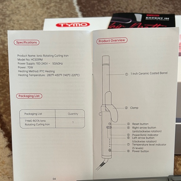 TYMO ROTA 1” Ionic Rotating Pink Curling Iron - Picture 6 of 15